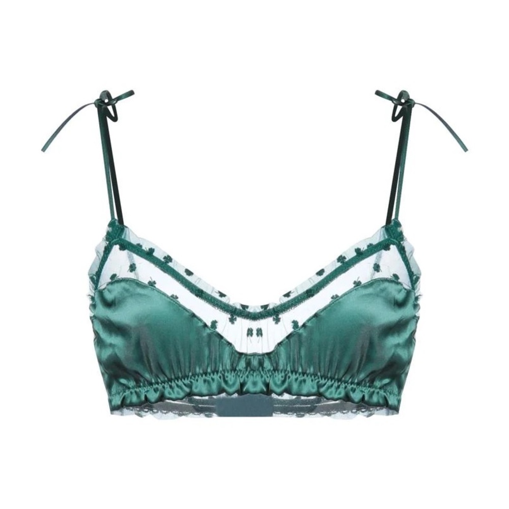 NWT LE PETIT TROU‎ SIZE S green silk bra trefoil